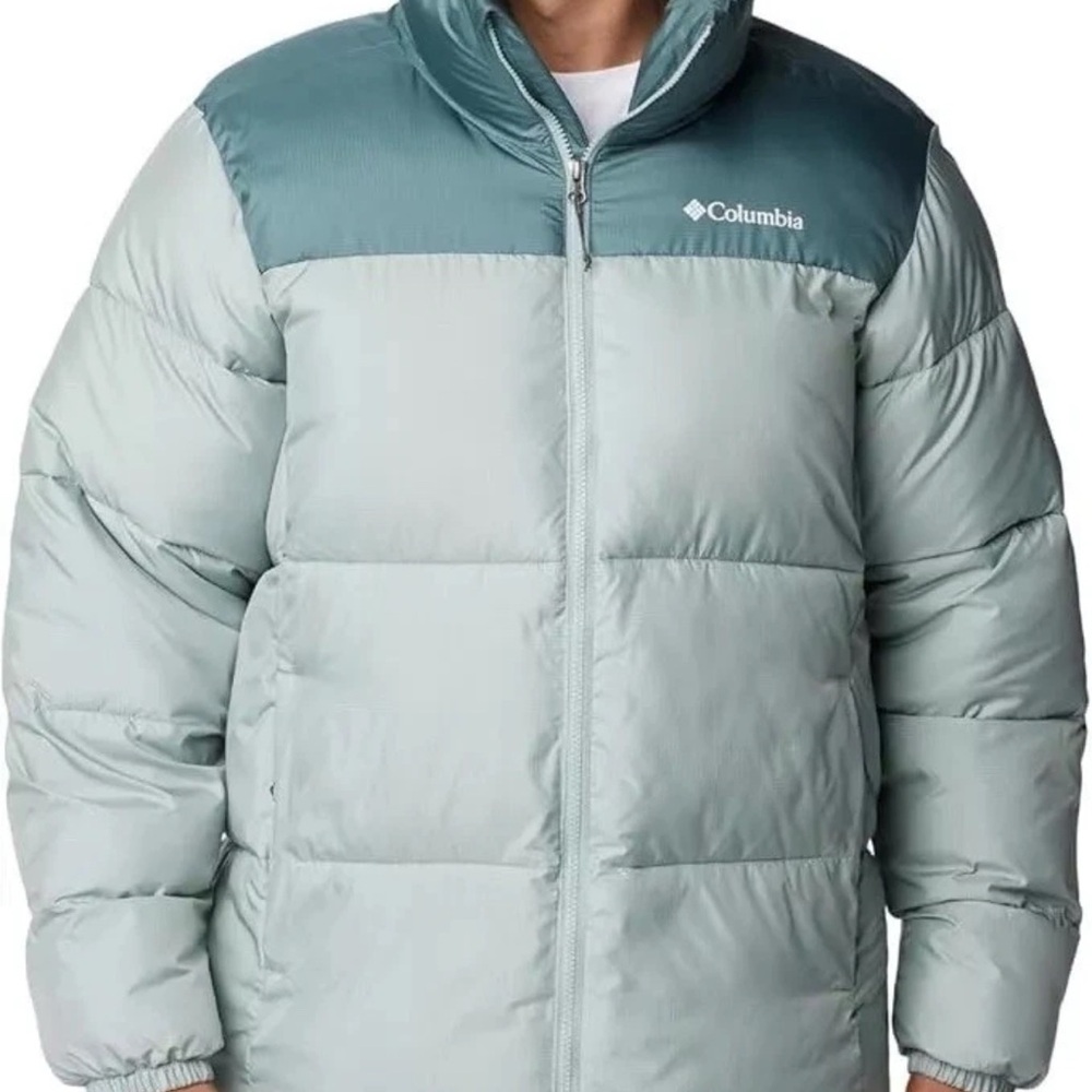 Columbia Men's Teal and Light Gray Puffer Jacket